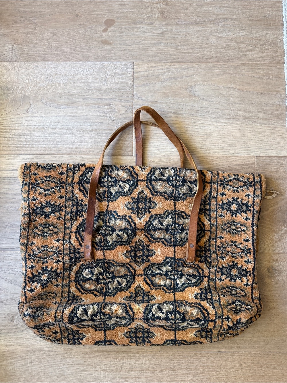 Tapestry Fringe Tote Bag in Tan and Black - Picture 3 of 7
